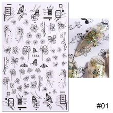 Load image into Gallery viewer, Nail Stickers Black Line Willow Leaf Butterfly Floral Leaf Nail Stickers Nail Art Decoration Manicure Accessories
