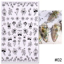 Load image into Gallery viewer, Nail Stickers Black Line Willow Leaf Butterfly Floral Leaf Nail Stickers Nail Art Decoration Manicure Accessories

