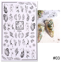 Load image into Gallery viewer, Nail Stickers Black Line Willow Leaf Butterfly Floral Leaf Nail Stickers Nail Art Decoration Manicure Accessories
