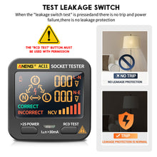Load image into Gallery viewer, ANENG AC11 Digital Smart Socket Tester Multifunction Socket Voltage Test Socket Detector US/UK/EU/AU Plug Ground Zero Line Phase Check Rcd NCV Test
