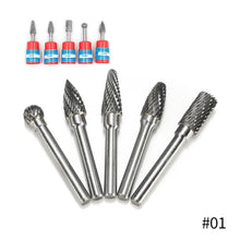 Load image into Gallery viewer, 5Pcs 1/4 Inch 6mm Head Tungsten Carbide Rotary Point Burr Milling Cutters Die Grinder Shank Set For The Mill

