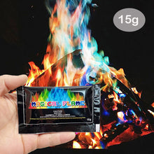 Load image into Gallery viewer, 10g/15g/25g/30g Coloured Fire Flames Powder Flame Colorant Magic Fire Trick Outdoor Camping Bonfire Hiking Survival Tools
