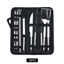 Load image into Gallery viewer, 20Pcs Stainless Steel BBQ Tools Set Spatula Fork Tongs Knife Brush Skewers Barbecue Grilling Utensil Accessories Outdoor Cooking Tool Set
