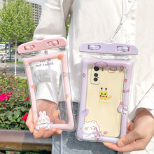 Load image into Gallery viewer, Cute Cartoon Mobile Phone Waterproof Bag Airbag Floating Touch Screen Protective Cover Drifting Swimming Mobile Phone Bag
