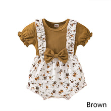 Load image into Gallery viewer, Summer Newborn Floral Fake Two-piece Romper Cotton Infant Bodysuit Short Sleeve Romper Toddler Baby Clothes

