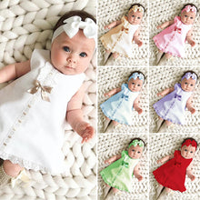 Load image into Gallery viewer, 1Set Summer Newborn Baby Bow Dress Headband Suit Infant Bodysuit Sleeveless Princess Dress Skirt Plain Bowknot Toddler Baby Clothes

