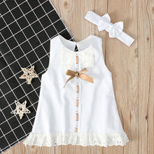 Load image into Gallery viewer, 1Set Summer Newborn Baby Bow Dress Headband Suit Infant Bodysuit Sleeveless Princess Dress Skirt Plain Bowknot Toddler Baby Clothes
