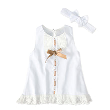 Load image into Gallery viewer, 1Set Summer Newborn Baby Bow Dress Headband Suit Infant Bodysuit Sleeveless Princess Dress Skirt Plain Bowknot Toddler Baby Clothes
