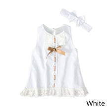 Load image into Gallery viewer, 1Set Summer Newborn Baby Bow Dress Headband Suit Infant Bodysuit Sleeveless Princess Dress Skirt Plain Bowknot Toddler Baby Clothes
