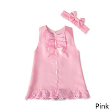 Load image into Gallery viewer, 1Set Summer Newborn Baby Bow Dress Headband Suit Infant Bodysuit Sleeveless Princess Dress Skirt Plain Bowknot Toddler Baby Clothes
