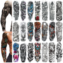 Load image into Gallery viewer, Black Forest Tattoo Sticker for Men Women Children Lion Wolf Death Skull Temporary Tattoo Fake Henna Skeleton King Animal Tatoo
