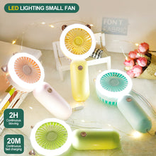 Load image into Gallery viewer, Handheld Mini Fan USB Rechargeable Cooling Fans Cute Portable Night Light Summer Small Pocket Fan Cartoon Mute Fans for Dormitory Home Student Outdoor Travel
