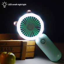 Load image into Gallery viewer, Handheld Mini Fan USB Rechargeable Cooling Fans Cute Portable Night Light Summer Small Pocket Fan Cartoon Mute Fans for Dormitory Home Student Outdoor Travel
