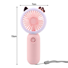 Load image into Gallery viewer, Handheld Mini Fan USB Rechargeable Cooling Fans Cute Portable Night Light Summer Small Pocket Fan Cartoon Mute Fans for Dormitory Home Student Outdoor Travel
