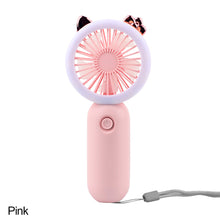 Load image into Gallery viewer, Handheld Mini Fan USB Rechargeable Cooling Fans Cute Portable Night Light Summer Small Pocket Fan Cartoon Mute Fans for Dormitory Home Student Outdoor Travel
