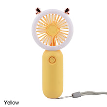 Load image into Gallery viewer, Handheld Mini Fan USB Rechargeable Cooling Fans Cute Portable Night Light Summer Small Pocket Fan Cartoon Mute Fans for Dormitory Home Student Outdoor Travel
