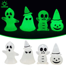 Load image into Gallery viewer, 4pcs/set Luminous Miniatures Tree Elf Mini Figure Glow in Dark Halloween Glowing Spooky Pumpkin Skeleton Ghost Micro Landscape Cute Resin Decoration Toys Gift for Children
