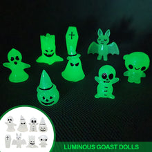 Load image into Gallery viewer, 4pcs/set Luminous Miniatures Tree Elf Mini Figure Glow in Dark Halloween Glowing Spooky Pumpkin Skeleton Ghost Micro Landscape Cute Resin Decoration Toys Gift for Children
