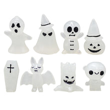 Load image into Gallery viewer, 4pcs/set Luminous Miniatures Tree Elf Mini Figure Glow in Dark Halloween Glowing Spooky Pumpkin Skeleton Ghost Micro Landscape Cute Resin Decoration Toys Gift for Children
