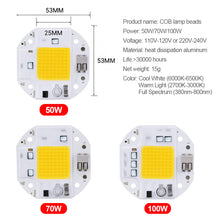 Load image into Gallery viewer, Welding Free 50W 70W 100W COB Chip Integrated LED Light Beads Emitting Diode 220V 110V for Spotlight Floodlight Smart IC No Need Driver Warm White
