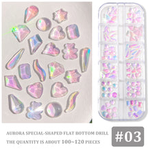 Load image into Gallery viewer, Nail Art Jewelry Drill 12 Grid Set Box Mixed Ice Transparent Shaped Flat Bottom Symphony Resin Drill Nail Decoration
