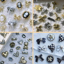 Load image into Gallery viewer, Nail Art Retro Jewelry Crow Heart Punk Dark Style Pearl Metal Bow Set Manicure Art Decoration Nail Accessories

