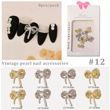 Load image into Gallery viewer, Nail Art Retro Jewelry Crow Heart Punk Dark Style Pearl Metal Bow Set Manicure Art Decoration Nail Accessories
