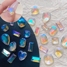 Load image into Gallery viewer, Nail Art Ice Transparent Heart Diamond Rectangular Bottom Pink Crystal Aurora Nail Jewelry Manicure Accessories
