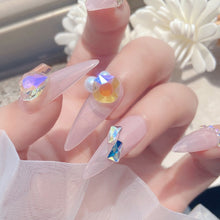 Load image into Gallery viewer, Nail Art Ice Transparent Heart Diamond Rectangular Bottom Pink Crystal Aurora Nail Jewelry Manicure Accessories
