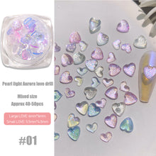 Load image into Gallery viewer, 1 Box Nail Art Polarized Symphony Heart Diamond Shiny Pearl Heart Shaped Three-dimensional Nail Decoration Manicure Accessories
