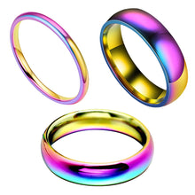 Load image into Gallery viewer, 2/4/6mm Titanium Stainless Steel Ring Rainbow Colorful Ring Casual Finger Jewelry Smooth Couple Ring for Women Men Wedding Bands
