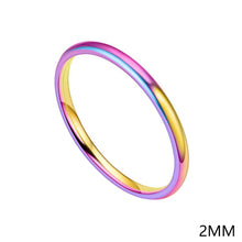 Load image into Gallery viewer, 2/4/6mm Titanium Stainless Steel Ring Rainbow Colorful Ring Casual Finger Jewelry Smooth Couple Ring for Women Men Wedding Bands
