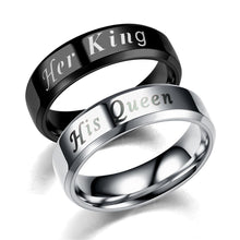 Load image into Gallery viewer, 6mm Her King His Queen Ring Stainless Steel Couple Wedding Rings For Women Men Lovers Jewelry Black Silver Fashion Valentine's Day Gift
