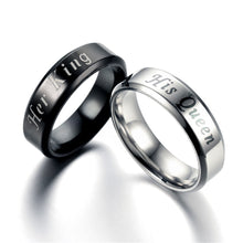 Load image into Gallery viewer, 6mm Her King His Queen Ring Stainless Steel Couple Wedding Rings For Women Men Lovers Jewelry Black Silver Fashion Valentine's Day Gift
