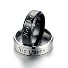Load image into Gallery viewer, 6mm Her King His Queen Ring Stainless Steel Couple Wedding Rings For Women Men Lovers Jewelry Black Silver Fashion Valentine's Day Gift
