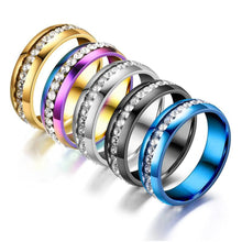 Load image into Gallery viewer, 6mm Stainless Steel Jewelry Single Row Diamond Titanium Steel Ring Couple Lover Rings Not Fade Hip-hop Simple Style
