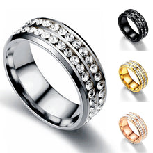 Load image into Gallery viewer, 8mm Stainless Steel Jewelry Double Row Diamond Titanium Steel Ring Couple Lover Rings Not Fade Hip-hop Simple Style
