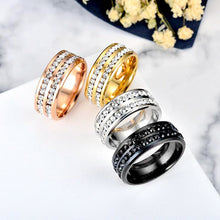 Load image into Gallery viewer, 8mm Stainless Steel Jewelry Double Row Diamond Titanium Steel Ring Couple Lover Rings Not Fade Hip-hop Simple Style
