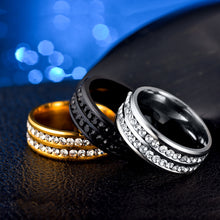 Load image into Gallery viewer, 8mm Stainless Steel Jewelry Double Row Diamond Titanium Steel Ring Couple Lover Rings Not Fade Hip-hop Simple Style
