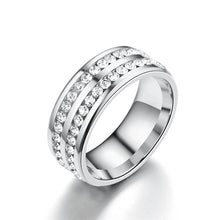 Load image into Gallery viewer, 8mm Stainless Steel Jewelry Double Row Diamond Titanium Steel Ring Couple Lover Rings Not Fade Hip-hop Simple Style
