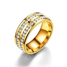 Load image into Gallery viewer, 8mm Stainless Steel Jewelry Double Row Diamond Titanium Steel Ring Couple Lover Rings Not Fade Hip-hop Simple Style
