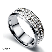 Load image into Gallery viewer, 8mm Stainless Steel Jewelry Double Row Diamond Titanium Steel Ring Couple Lover Rings Not Fade Hip-hop Simple Style
