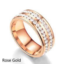 Load image into Gallery viewer, 8mm Stainless Steel Jewelry Double Row Diamond Titanium Steel Ring Couple Lover Rings Not Fade Hip-hop Simple Style
