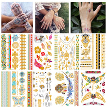 Load image into Gallery viewer, Waterproof Bronzing Tattoo Stickers Hot Silver Metal Tattoo Stickers Dream Catcher Wings Men Full Skull Totem Tattoo Sticker
