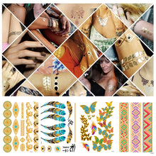 Load image into Gallery viewer, Waterproof Bronzing Tattoo Stickers Hot Silver Metal Tattoo Stickers Dream Catcher Wings Men Full Skull Totem Tattoo Sticker
