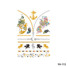 Load image into Gallery viewer, Waterproof Bronzing Tattoo Stickers Hot Silver Metal Tattoo Stickers Dream Catcher Wings Men Full Skull Totem Tattoo Sticker
