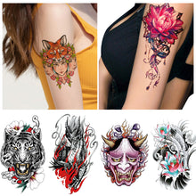 Load image into Gallery viewer, Creative Flower Arm Tattoo Stickers Animal Simulation Tattoo Stickers Men Lion Wild Wolf Tiger Full Skull Totem Tattoo Stickers
