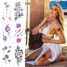 Load image into Gallery viewer, Flower Small Full Arm Totem Tattoo Sticker Fashion Lily Flowers Tattoo Sticker Clock Men Creative Women Totem Tattoo Stickers
