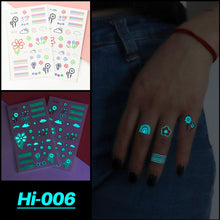 Load image into Gallery viewer, Cute Waterproof Blue Luminous Tattoo Stickers Small Fresh Animal Tattoo Stickers Rainbow Heart Penguin Dog Arm Tattoo Sticker
