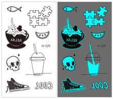 Load image into Gallery viewer, Cute Waterproof Blue Luminous Tattoo Stickers Small Fresh Animal Tattoo Stickers Deer Panda Penguin Dog Arm Tattoo Sticker
